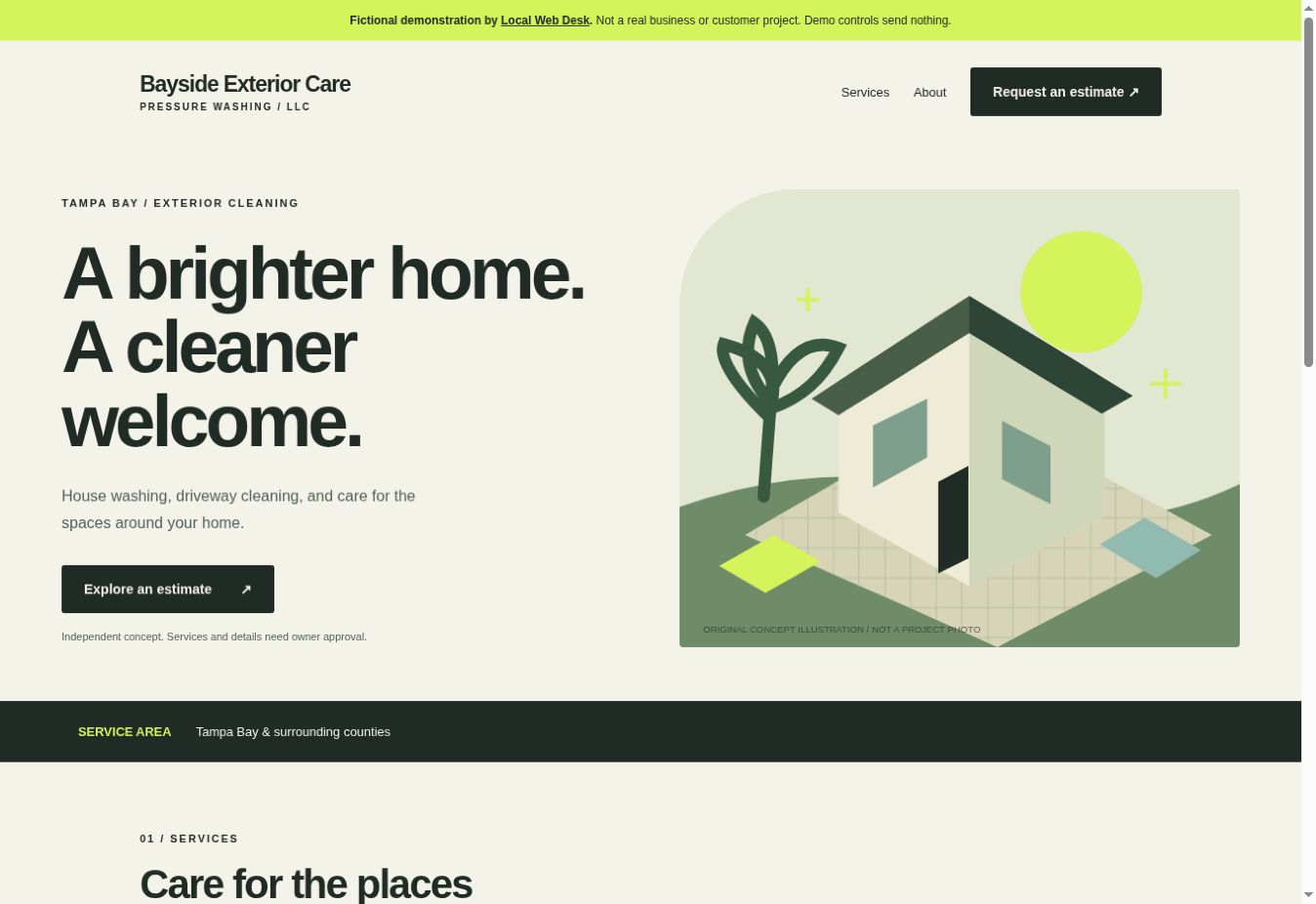 Bayside Exterior Care fictional website design