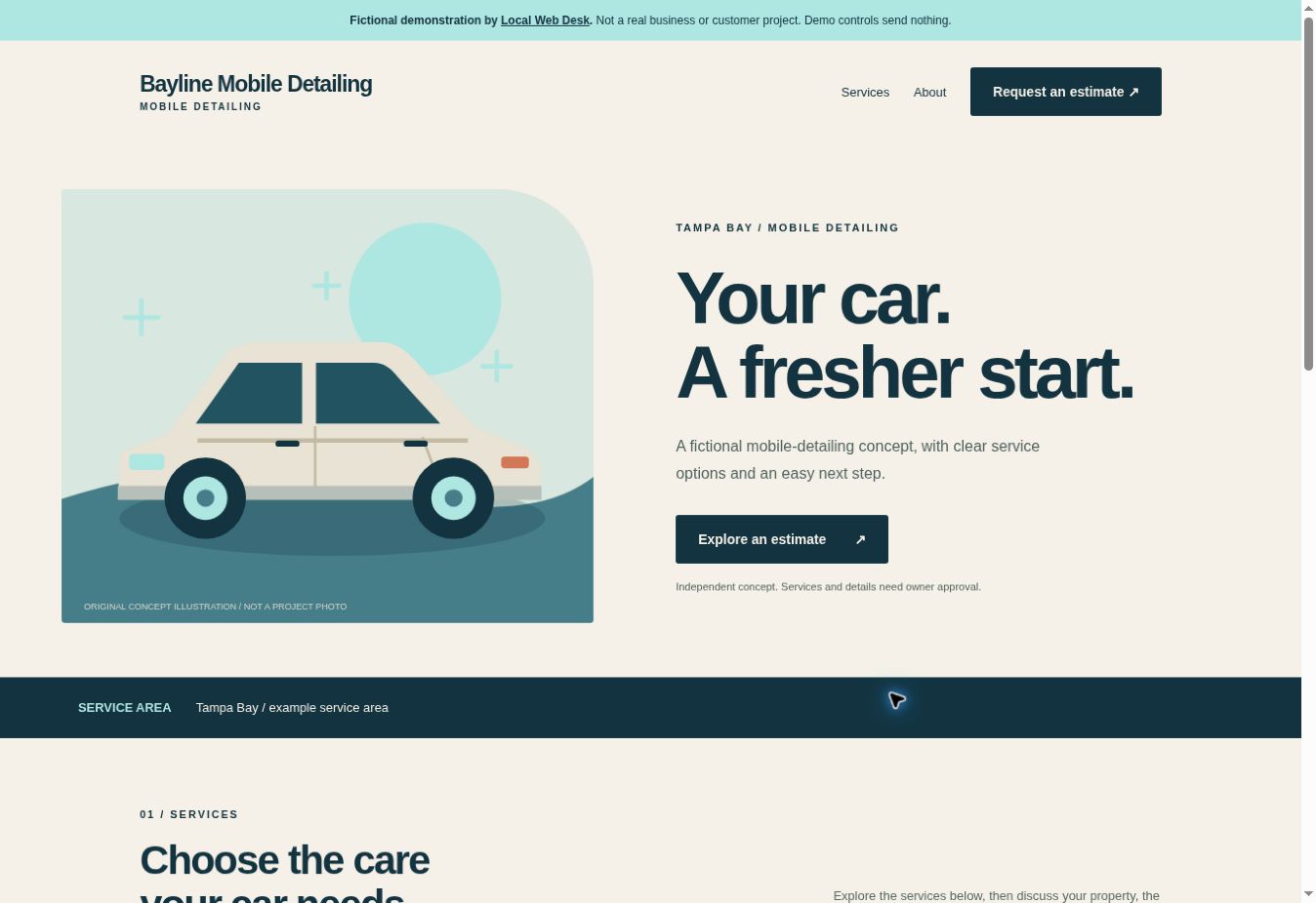 Bayline Mobile Detailing fictional website design